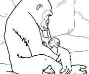 Coloriage M&egrave;re Gorille tenant un b&eacute;b&eacute;