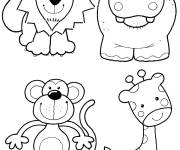 Coloriage Rencontre le lion, l'hippopotame, le singe et la girafe