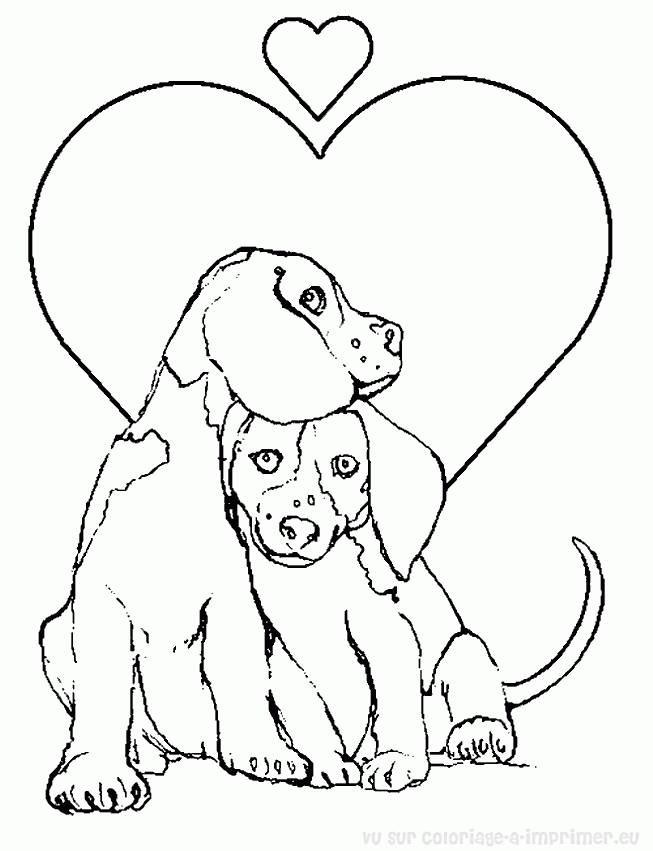 Coloriage et dessins gratuits couple de chiens amoureux à imprimer