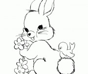 Coloriage Lapin et Oiseau pour enfant