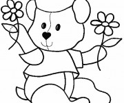 Coloriage Ours et Fleurs vecteur