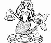 Coloriage Barbie sir&egrave;ne aime boire du th&eacute;