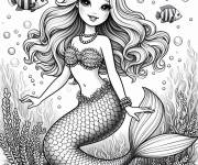Coloriage et dessins gratuit Barbie Sir&egrave;ne assise sous l'eau entour&eacute;e par les poissons à imprimer