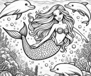 Coloriage Barbie Sir&egrave;ne au fond marin align&eacute;e