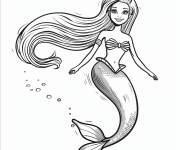 Coloriage Barbie sir&egrave;ne au longs cheveux