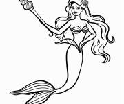 Coloriage Barbie Sir&egrave;ne avec baguette en coquillage