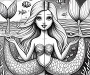 Coloriage et dessins gratuit Barbie Sir&egrave;ne avec deux queues à imprimer