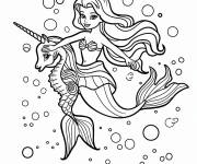 Coloriage Barbie Sir&egrave;ne avec Hippocampe en forme de licorne