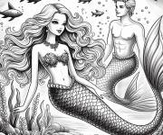 Coloriage et dessins gratuit Barbie Sir&egrave;ne avec le prince sous l'eau à imprimer