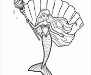 Coloriage Barbie Sir&egrave;ne avec motifs en coquillage