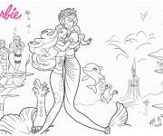 Coloriage Barbie Sir&egrave;ne avec sa m&egrave;re pour filles