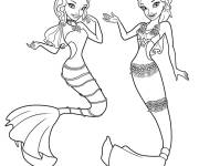 Coloriage Barbie sir&egrave;ne avec sa petite soeur