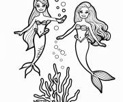 Coloriage Barbie Sir&egrave;ne avec ses amis de l'oc&eacute;an