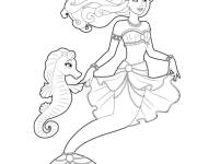 Coloriage Barbie Sir&egrave;ne avec son ami maritime