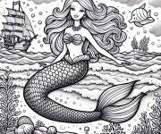 Coloriage Barbie Sir&egrave;ne avec une longue queue