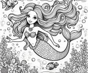 Coloriage Barbie Sir&egrave;ne conception en noir et blanc