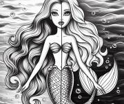 Coloriage et dessins gratuit Barbie Sir&egrave;ne d&eacute;taill&eacute;e à imprimer