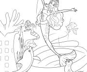 Coloriage Barbie Sir&egrave;ne en dansant avec le dauphin et le phoque