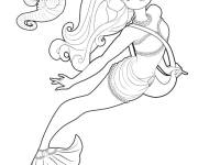 Coloriage Barbie sir&egrave;ne en nageant avec l&rsquo;hippocampe