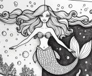 Coloriage Barbie Sir&egrave;ne en noir et blanc grande section