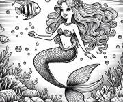 Coloriage Barbie Sir&egrave;ne en parlant avec le poisson