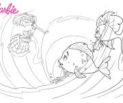 Coloriage Barbie sir&egrave;ne en s'amusant avec les poissons