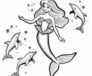 Coloriage Barbie sir&egrave;ne entour&eacute;e par les dauphins