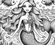 Coloriage et dessins gratuit Barbie Sir&egrave;ne entre la belle princesse et le poisson à imprimer