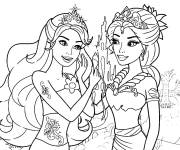 Coloriage Barbie sir&egrave;ne et avec sa meilleure amie dans le royaume