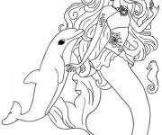 Coloriage Barbie sir&egrave;ne et le dauphin dessin&eacute;e &agrave; la main