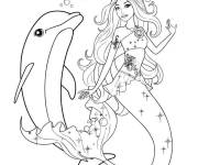 Coloriage Barbie sir&egrave;ne et le dauphin pour les enfants