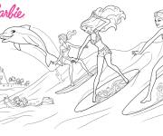 Coloriage Barbie sir&egrave;ne et le surfing