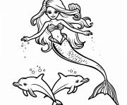Coloriage Barbie sir&egrave;ne et les dauphins imprimable