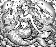 Coloriage Barbie Sir&egrave;ne et ses amis poissons imprimable