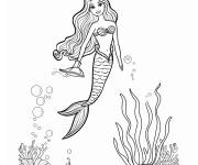 Coloriage Barbie Sir&egrave;ne joyeuse dans le fond sous marin