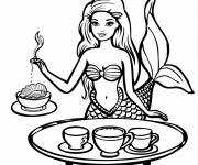 Coloriage Barbie sir&egrave;ne l'heure du th&eacute;