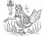 Coloriage Barbie Sir&egrave;ne Licorne avec Hippocampe