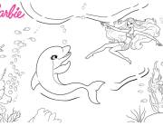 Coloriage Barbie sir&egrave;ne s'amusant avec le dauphin