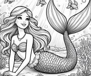 Coloriage et dessins gratuit Barbie Sir&egrave;ne se repose au fond de la mer &agrave; colorier à imprimer