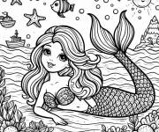 Coloriage et dessins gratuit Barbie sir&egrave;ne sous le soleil à imprimer