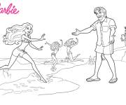Coloriage Barbie sir&egrave;ne sur la plage