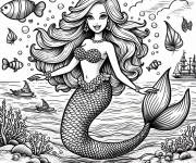 Coloriage et dessins gratuit Barbie Sir&egrave;ne sur la plage avec des bateaux à imprimer