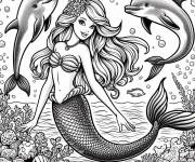 Coloriage Deux dauphins autour de Barbie Sir&egrave;ne