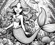 Coloriage Jolie Barbie Sir&egrave;ne au fond de la mer