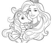 Coloriage La belle princesse Barbie sir&egrave;ne et hippocampe