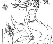 Coloriage La mignonne Barbie sir&egrave;ne en noir et blanc