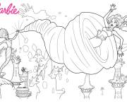 Coloriage La sir&egrave;ne mal&eacute;fique en attaquant Barbie sir&egrave;ne