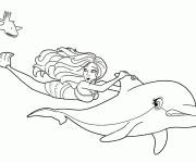 Coloriage Le dauphin aide Barbie Sir&egrave;ne &agrave; s'&eacute;chapper du requin