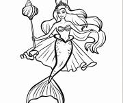 Coloriage Princesse Barbie Sir&egrave;ne tenant la baguette en coquillage