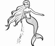 Coloriage Sc&egrave;ne de Barbie sir&egrave;ne en nageant 